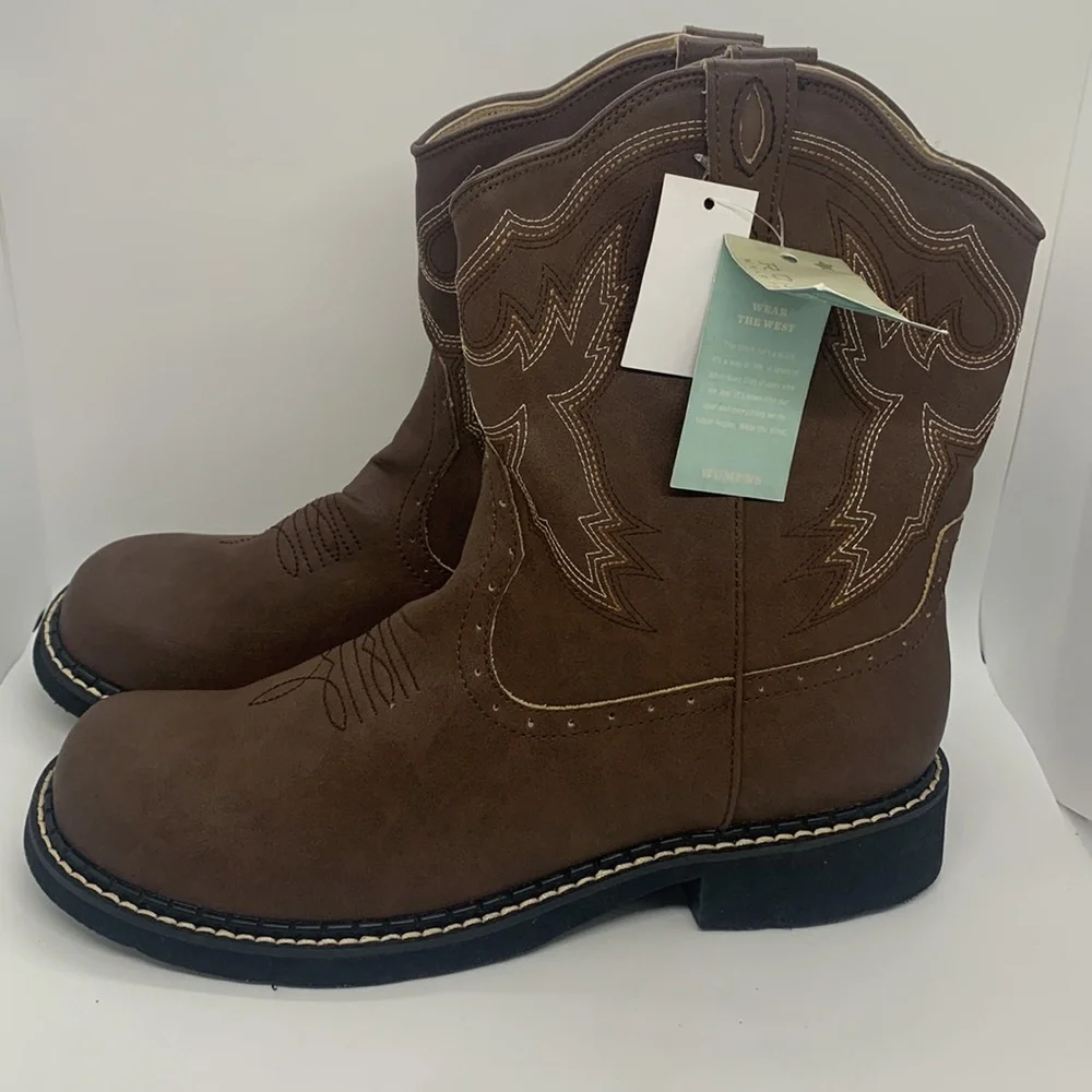 Roper NEW Chunk Boot Brown 11 Western Cowgirl Rodeo Stitch Detail Lightweight